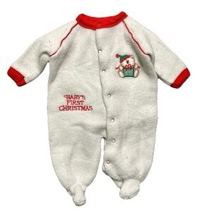 Vintage Baby Gro Baby’s First Christmas Fleece Footie Pajamas Size 3-6 Months